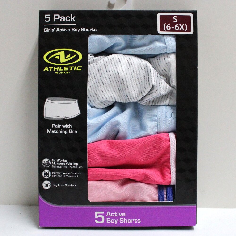 Girls 5 Pack Assorted Color Athletic Works Active Boy Shorts Size Small 6 - 6X